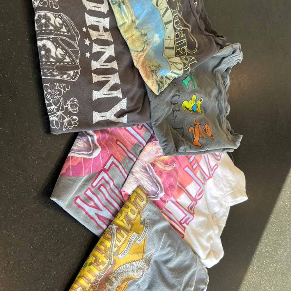 6 concert tees 100% cotton Life  brand  s/xs ledzep NeilY Gratefuldead JohnnyC